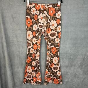 Damson Madder Pants Womens 12 Brown Floral Flare Knit Retro Hippie Festival Boho